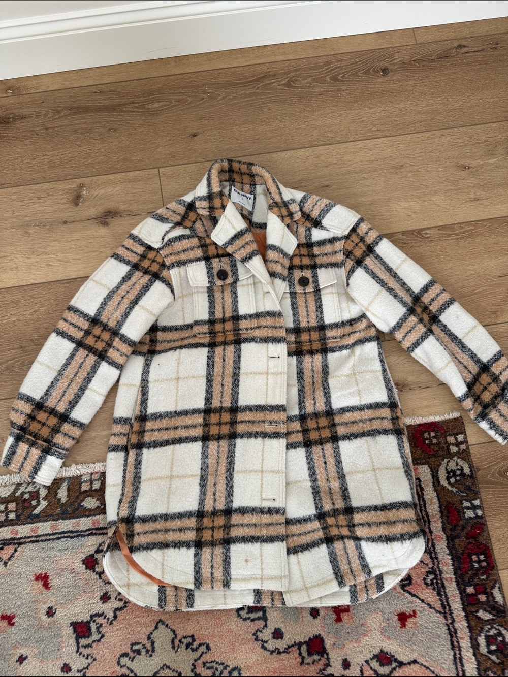 Old Navy Cream, Tan and Black Plaid Utility Jacket